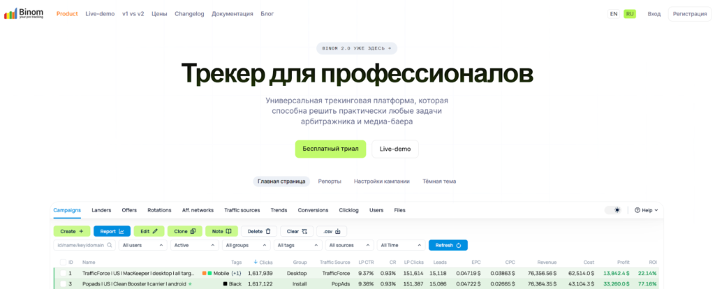 Binom обзор трекера