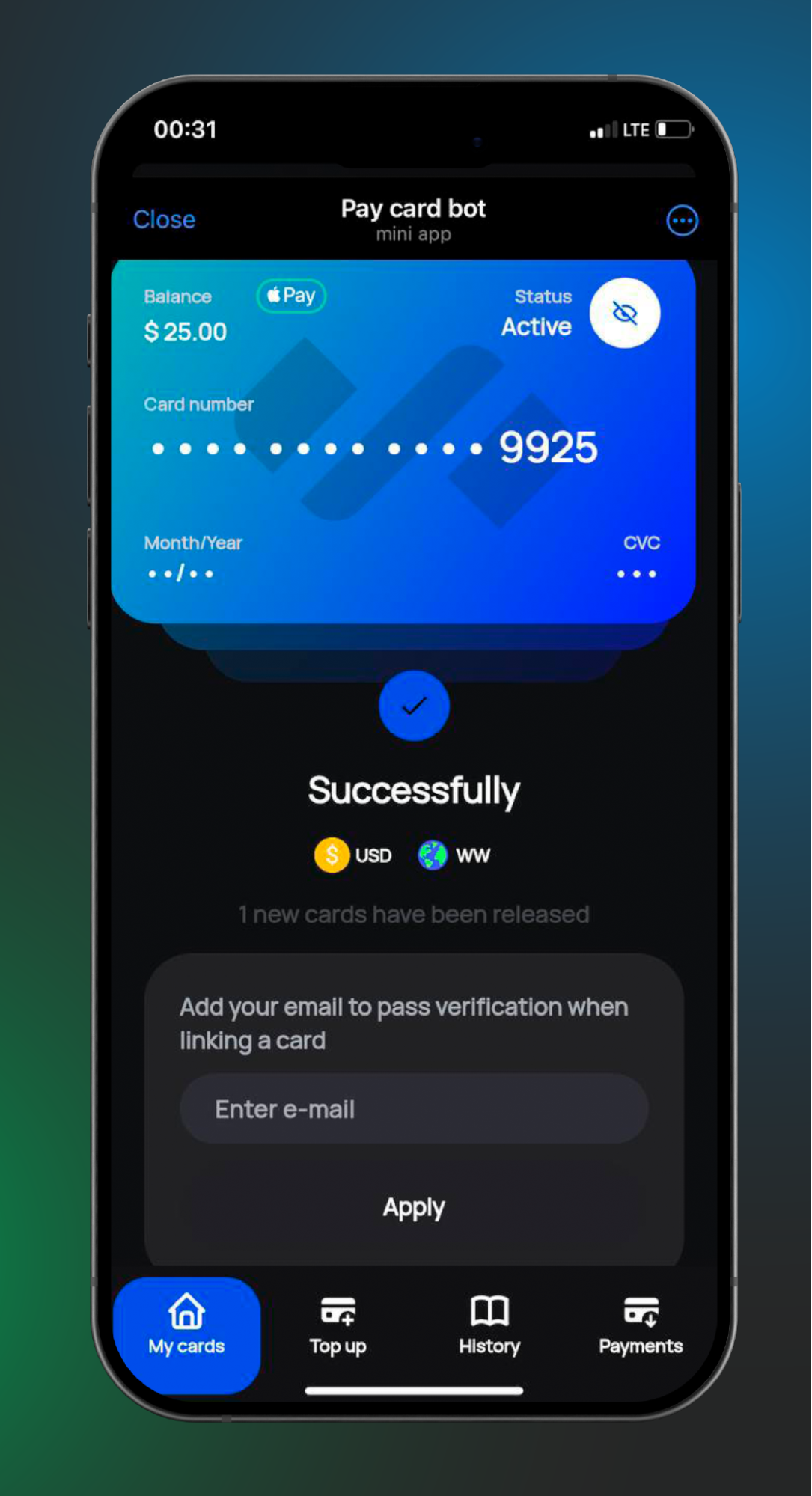Cards Pay Bot: валютные карты с Apple Pay прямо в Telegram