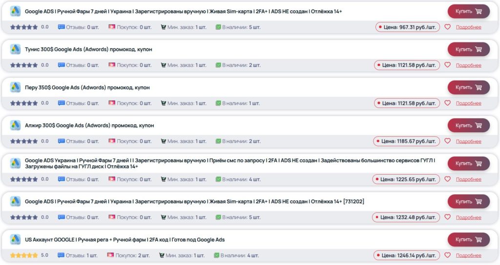 купить аккаунт Google Ads