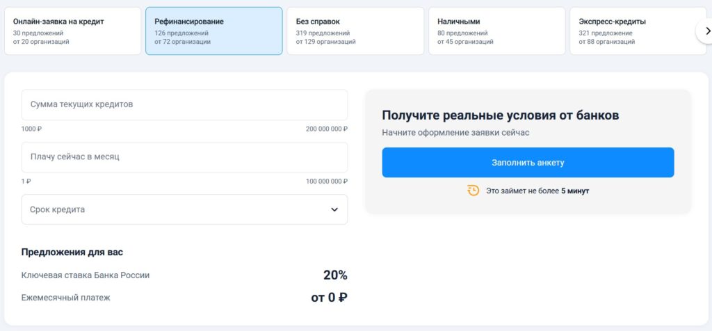 рефинансирование офферы
