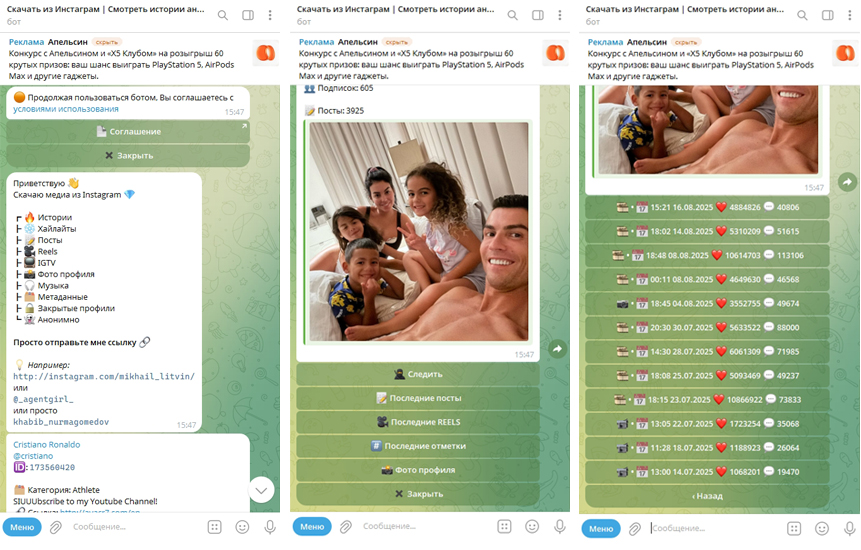 телеграм бот для анонимного просмотра Instagram