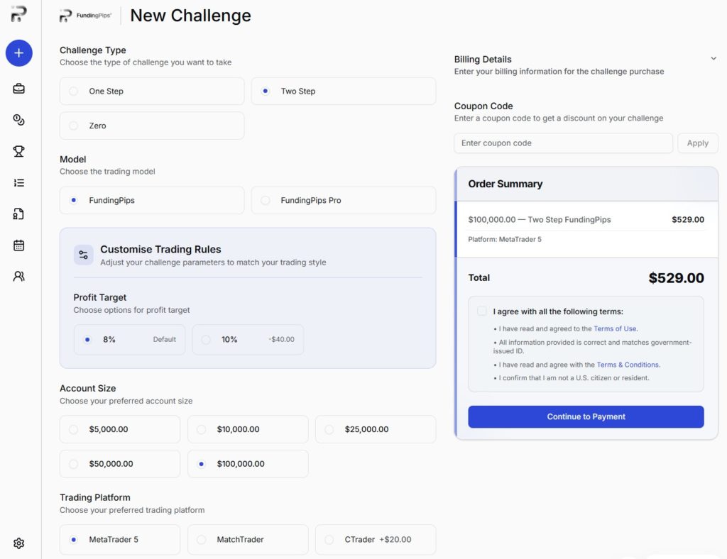 challenge funding pips