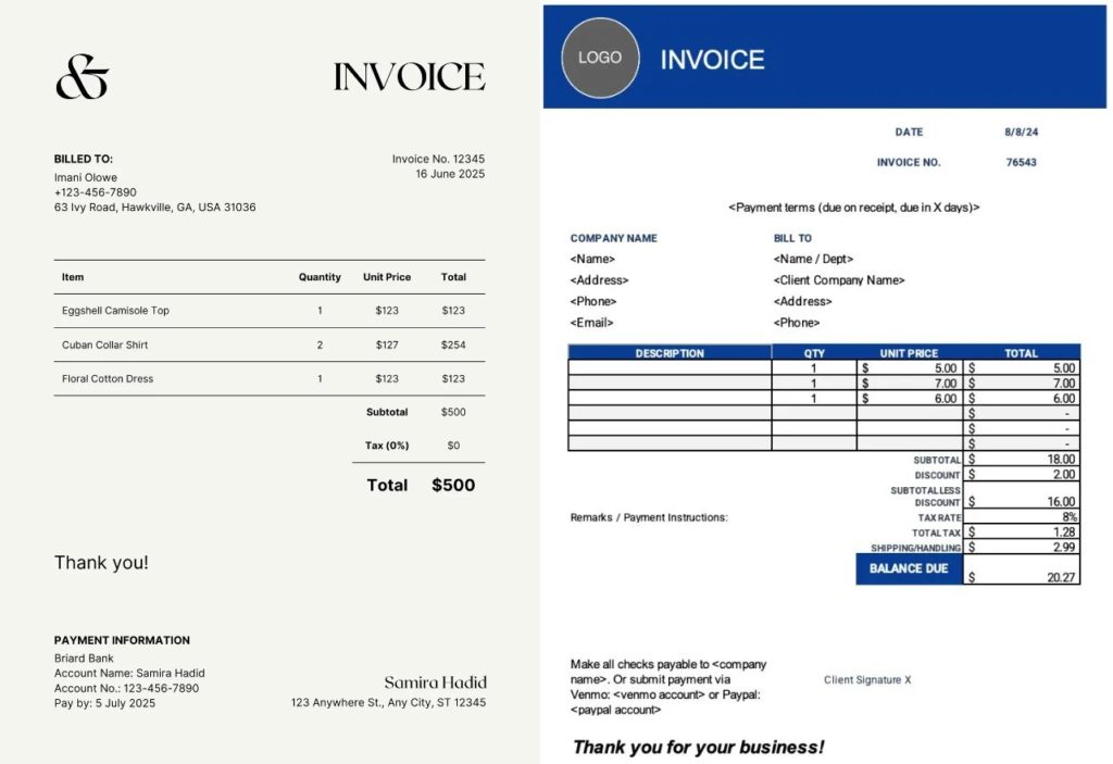 инвойс образец