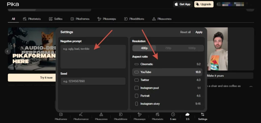pika для создания видео