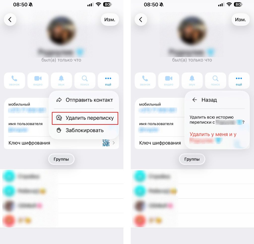 как удалить чат на iOS