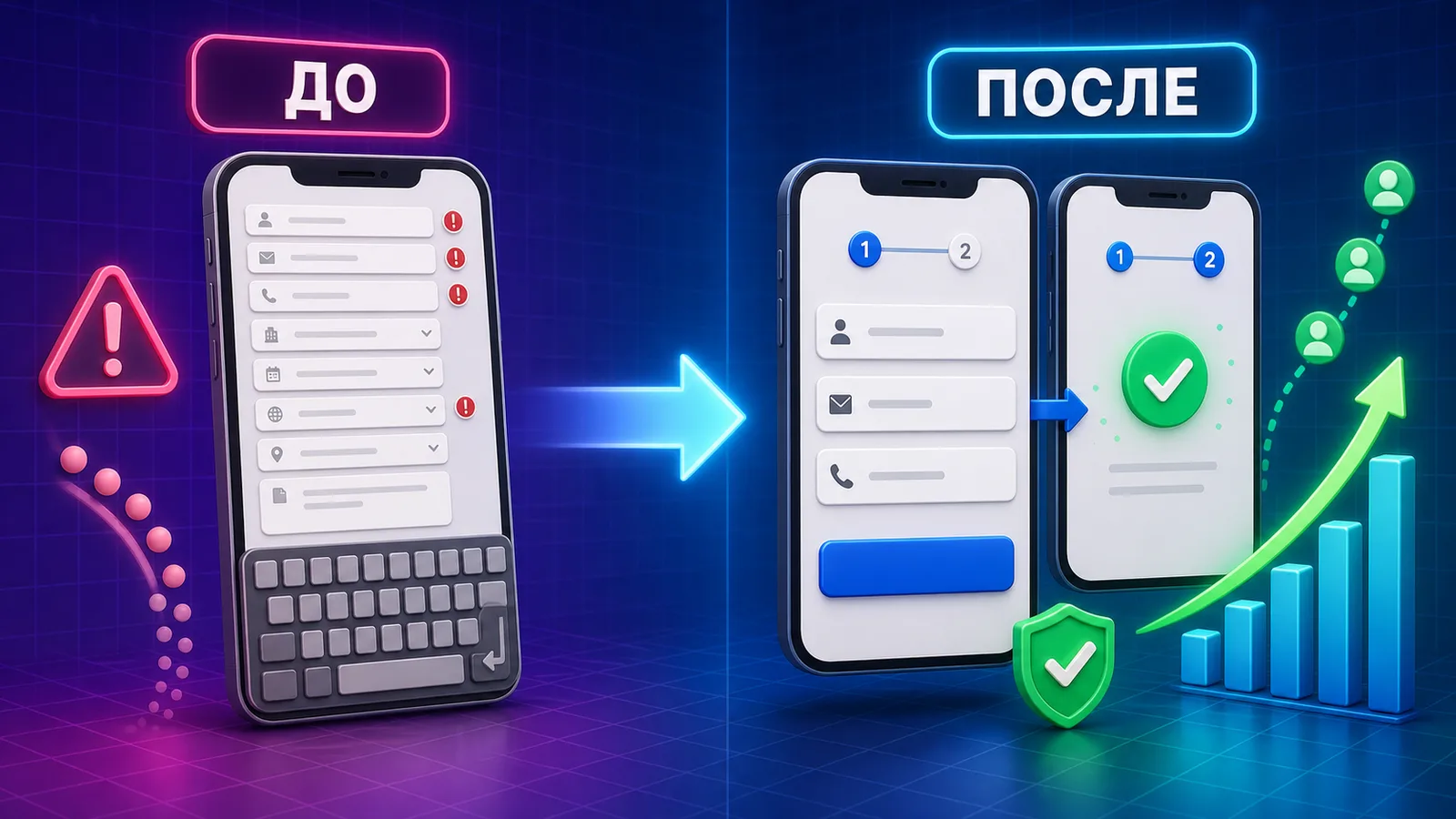 Сравнение перегруженной и оптимизированной формы заявки на лендинге